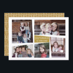 5 Foto Collage Retro Freude und Frieden - Gold Feiertagskarte<br><div class="desc">Verwenden Sie fünf Bilder um ein einzigartiges und trendiges Weihnachtsmemento zu machen. Wenn Sie etwas bewegen möchten,  klicken Sie auf die Schaltfläche Anpassen,  um Änderungen vorzunehmen.</div>