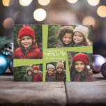 5 Foto Collage Retro Freude und Frieden Grün Feiertagskarte<br><div class="desc">Verwenden Sie fünf Bilder um ein einzigartiges und trendiges Weihnachtsmemento zu machen. Wenn Sie etwas bewegen möchten,  klicken Sie auf die Schaltfläche Anpassen,  um Änderungen vorzunehmen.</div>