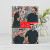 5 Foto-Collage Rote Abschlussfeier Einladung (Stehend Vorderseite)