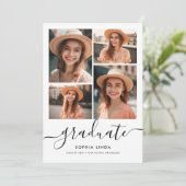 5 Foto Collage Script Moderne Eleganter Abschluss Einladung (Stehend Vorderseite)