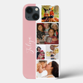 5-Foto-Collage-Skript in Rosa und Weiß Case-Mate iPhone Hülle