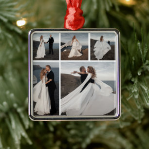 5 Foto Collage Unser erstes Weihnachtspaar Ornament Aus Metall