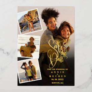 5 Foto Collage Wedding Gold Script Save the Date Folieneinladung