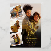 5 Foto Collage Wedding Gold Script Save the Date Folieneinladung (Vorderseite)
