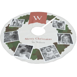5 Foto Collage Wreath Monogram Burgundy Polyester Weihnachtsbaumdecke