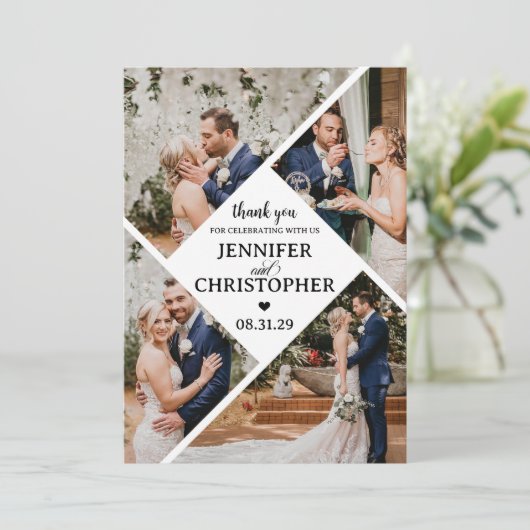 5 Foto Elegant Dankeskarte (Stehend Vorderseite)