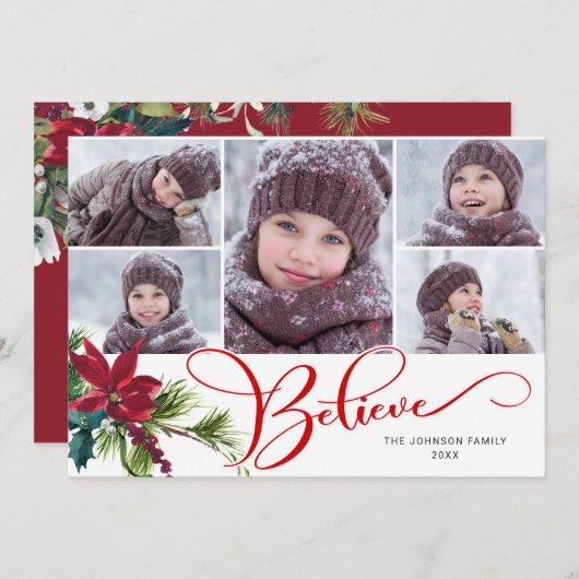 5 Foto Elegant Poinsettia Weihnachten BELIEVE (Vorne/Hinten)