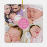 5 Foto Family Little World erstellt durch Liebe-Na Keramikornament<br><div class="desc">Lieblich Sake und Geschenk mit seiner Collage von 4 quadratischen Fotos auf der Vorderseite, und das inspirierend Zitat Unsere Familie Eine kleine Welt durch Liebe in der Mitte in einem rosa Kreis. Auf der Rückseite, ein Single quadratisches Foto mit Ihren Namen unten. Ersetzen Sie die Fotos auf beiden Seiten einfach...</div>