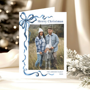 5 Foto Festive Dusty Blue Christmas Bow Ribbon Feiertagskarte