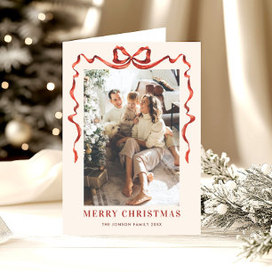 5 Foto Funky Boho Rotes Weihnachts-Schleifenband Feiertagskarte