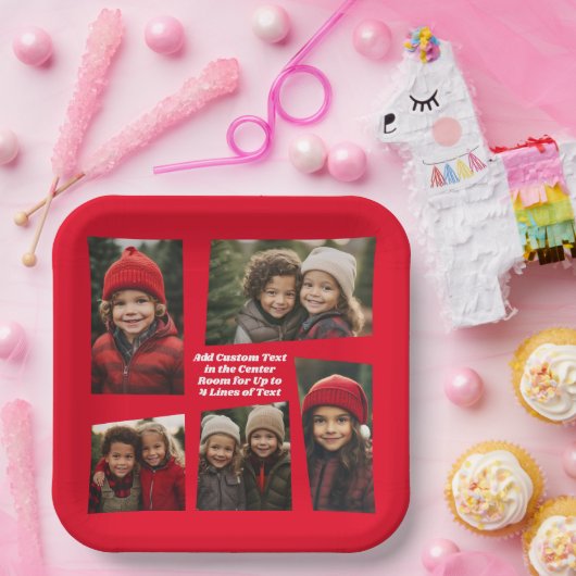 5 Foto Funky Retro Frame mit Text - Rot Pappteller (Party)