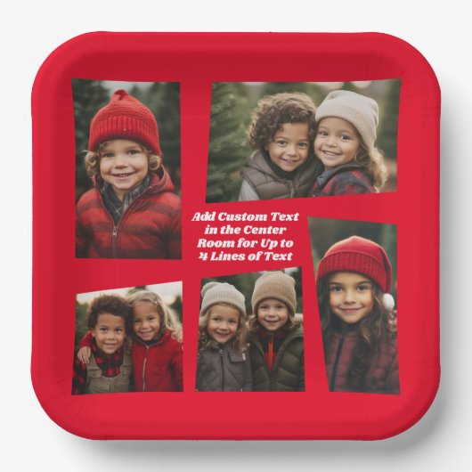 5 Foto Funky Retro Frame mit Text - Rot Pappteller (Vorderseite)