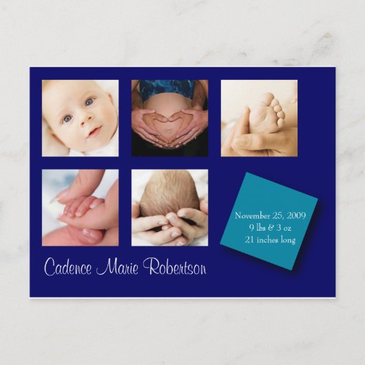 5 Foto Geburtsankündigung Ankündigungspostkarte (Vorderseite)