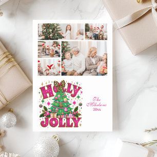 5 Foto Glitter Leopard Schleife Holly Jolly Feiertagskarte