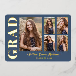 5 Foto Grad Collage Dusty Blue & Gold Foil Card Folieneinladung