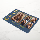 5 Foto Grad Collage Dusty Blue & Gold Foil Card Folieneinladung (Gedreht)