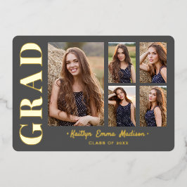 5 Foto Grad Collage Grau & Gold Foil Card Folieneinladung