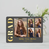 5 Foto Grad Collage Grau & Gold Foil Card Folieneinladung (Stehend vorne)