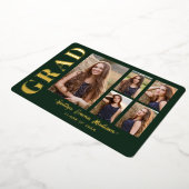 5 Foto Grad Collage Green & Gold Foil Card Folieneinladung (Gedreht)