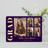 5 Foto Grad Collage Lila & Gold Foil Card Folieneinladung (Stehend vorne)