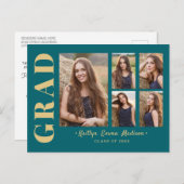 5 Foto Grad Collage Modernes Drehbuch Aquamarin un Postkarte (Vorne/Hinten)