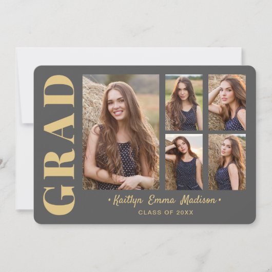 5 Foto Grad Collage Modernes Drehbuch Grau und Gol Ankündigung (Vorderseite)