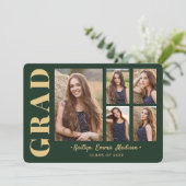 5 Foto Grad Collage Modernes Drehbuch Grün und Gol Ankündigung (Stehend Vorderseite)