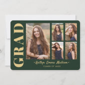 5 Foto Grad Collage Modernes Drehbuch Grün und Gol Ankündigung (Vorderseite)