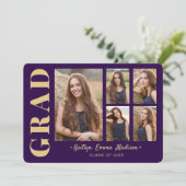 5 Foto Grad Collage Modernes Drehbuch Lila und Gol Ankündigung (Stehend Vorderseite)