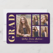 5 Foto Grad Collage Modernes Drehbuch Lila und Gol Ankündigung (Vorderseite)