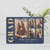 5 Foto Grad Collage Modernes Drehbuch Navy Blue Go Ankündigung (Stehend Vorderseite)