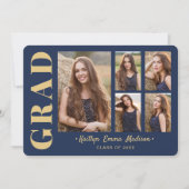 5 Foto Grad Collage Modernes Drehbuch Navy Blue Go Ankündigung (Vorderseite)