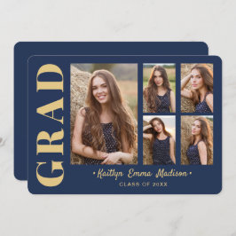 5 Foto Grad Collage Modernes Drehbuch Navy Blue Go Ankündigung