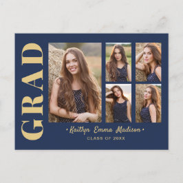 5 Foto Grad Collage Modernes Drehbuch Navy Blue Go Postkarte