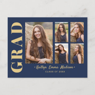 5 Foto Grad Collage Modernes Drehbuch Navy Blue Go Postkarte