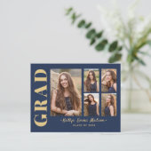 5 Foto Grad Collage Modernes Drehbuch Navy Blue Go Postkarte (Stehend Vorderseite)