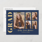 5 Foto Grad Collage Modernes Drehbuch Navy Blue Go Postkarte (Vorne/Hinten)