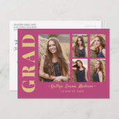 5 Foto Grad Collage Modernes Drehbuch Rosa und Gol Postkarte (Vorne/Hinten)