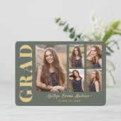 5 Foto Grad Collage Modernes Drehbuch und Gold Ankündigung (Stehend Vorderseite)