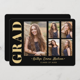5 Foto Grad Collage Modernes Script Black und Gold Ankündigung
