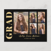 5 Foto Grad Collage Modernes Script Black und Gold Postkarte (Vorderseite)