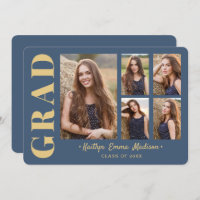 5 Foto Grad Collage Modernes Script Blau und Gold