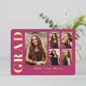 5 Foto Grad Collage Pink & Gold Foil Card Folieneinladung (Stehend vorne)