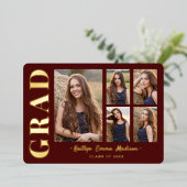 5 Foto Grad Collage Red & Gold Foil Card Folieneinladung (Stehend vorne)