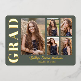 5 Foto Grad Collage Sage Green & Gold Foil Card Folieneinladung