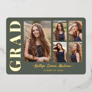5 Foto Grad Collage Sage Green & Gold Foil Card Folieneinladung