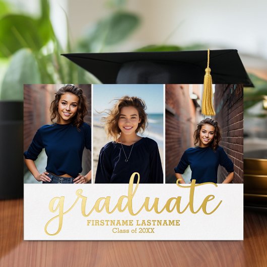 5 Foto Graduation Party Modernes Script Gold Foil Folieneinladung