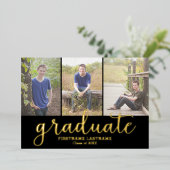 5 Foto Graduation Party Modernes Script Gold Folieneinladung (Stehend vorne)
