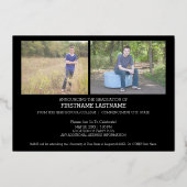 5 Foto Graduation Party Modernes Script Gold Folieneinladung (Rückseite)