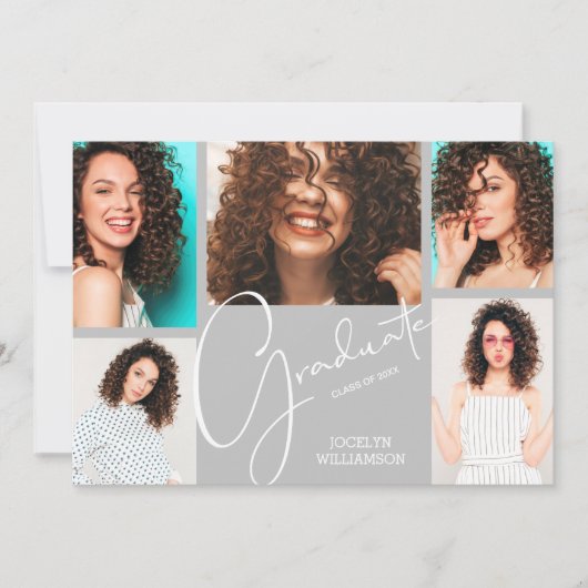 5 Foto Grau Abschluss Einladung (Vorderseite)